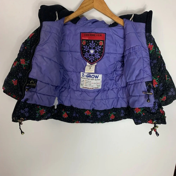 Obermeyer Kids Jacket Ski Coat I-Grow Size 4 Black/Red Floral Snowflakes Hooded - Picture 2 of 15